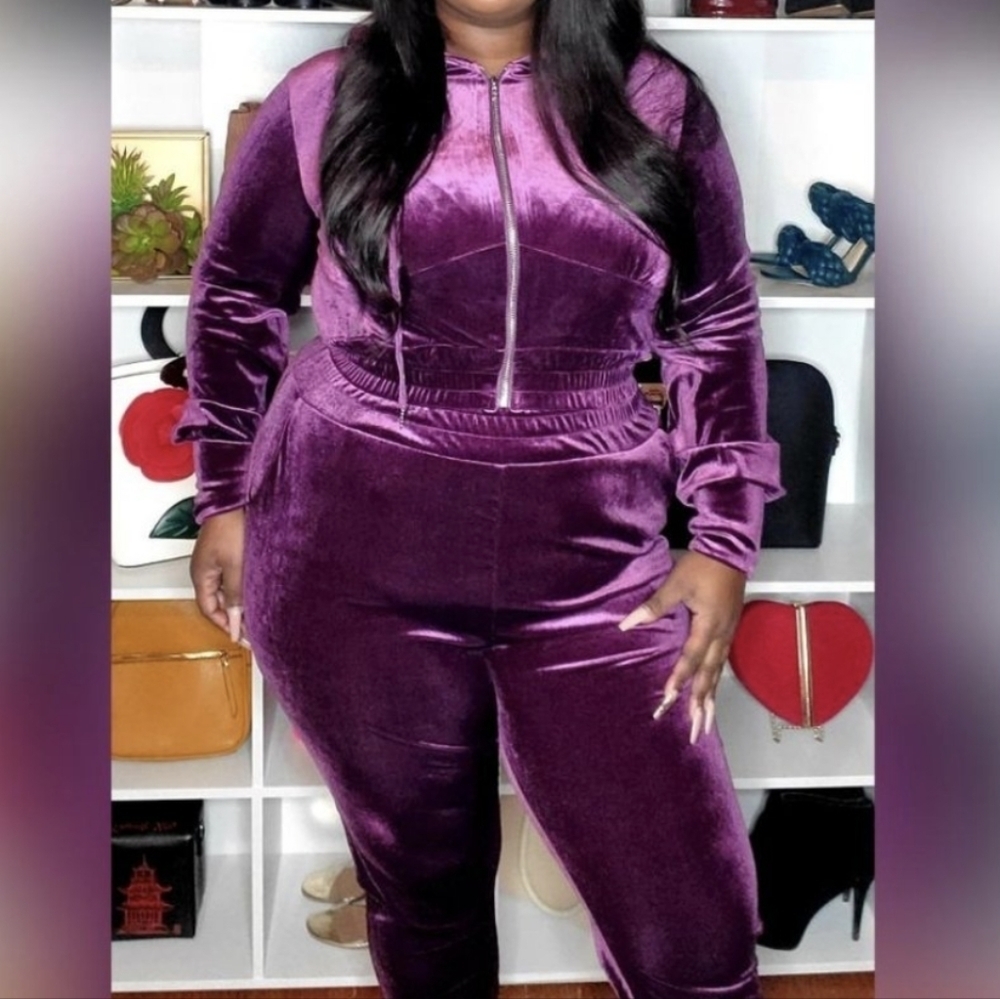 Purple Velour Jogger Set W/ Pockets
